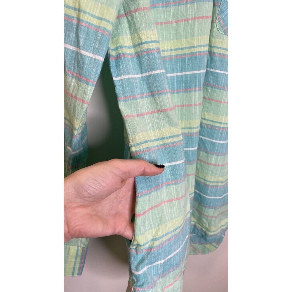 Columbia Plaid Shirt 1/4 Button Pocket Long Roll Tab Sleeves Pastel Cotton Top M - Picture 9 of 12